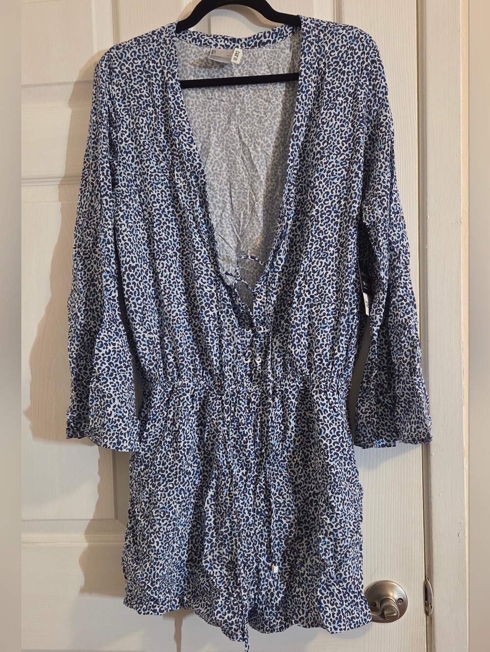 Bar III Blue and White Printed V-Neck Romper